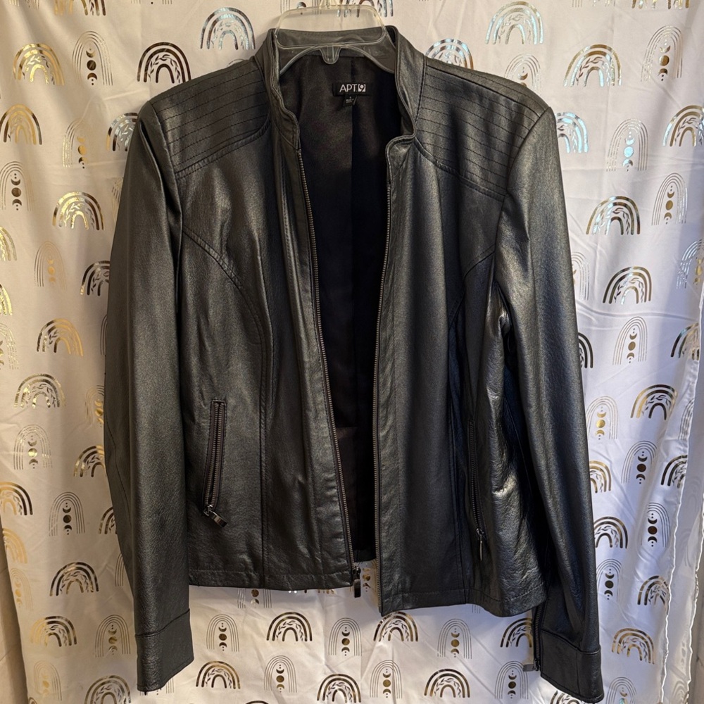 Apt. 9 Metallic Pewter Leather Moto Jacket for Women